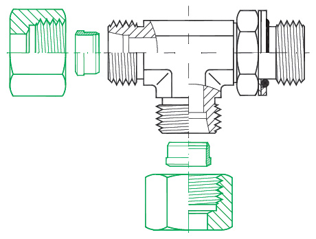 24 Degree DIN Tube Fittings, compatible nut, thread size relationship, tube size, DIN assembly, cutting ring, DIN threads, dash size, BSPP